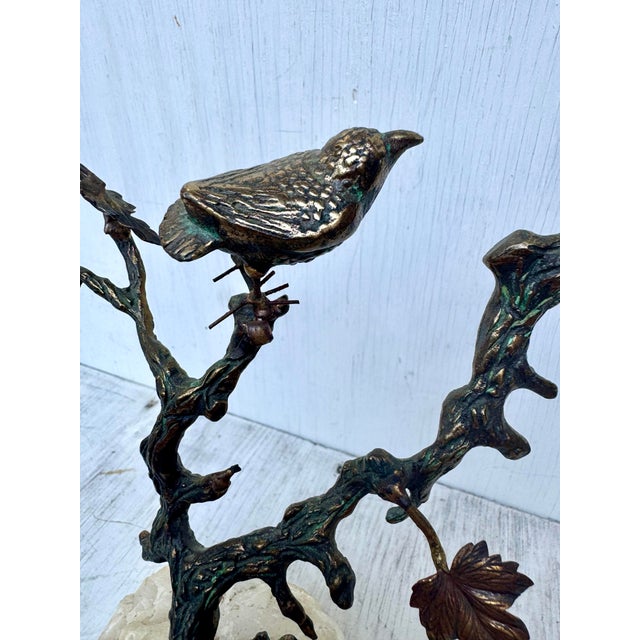 Metal Unusual Vintage Mid Century Modern Brass Tree Birds Nest Eggs Sculpture With Marble Base For Sale - Image 7 of 10