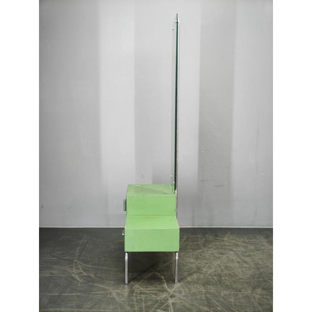 Bauhaus Czech Green Vanity Table with Mirror and Chrome Frame, 1930 For Sale - Image 14 of 18