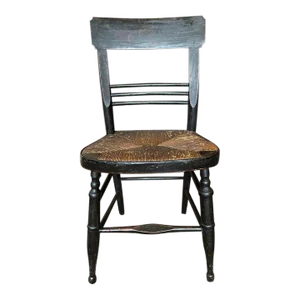 Antique Early American Primitive Style Rush Seat Side Chair, 19th Century