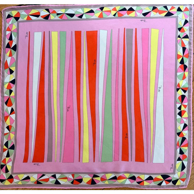 PUCCI GEOMETRIC MULTICOLOR silk scarf 2000 The print on this Pucci scarf is true to the Italian fashion house. The colors...