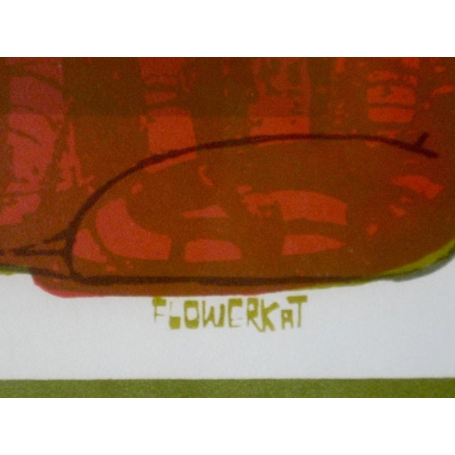 1970s 1973 David Weidman Mid-Century Modern Flower Cat Print For Sale - Image 5 of 9
