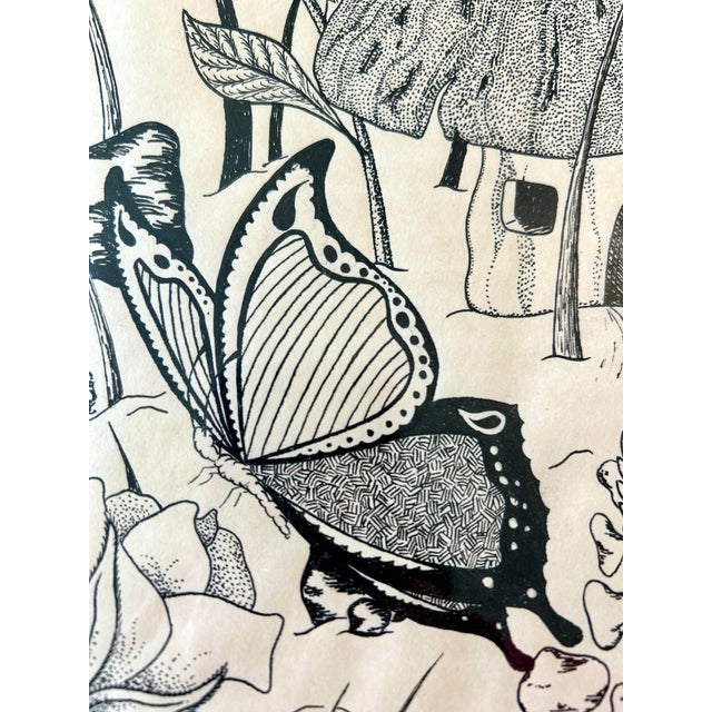 Original Pen and Ink Drawing Set of 2, Framed, Mushrooms and Butterflies For Sale - Image 6 of 10