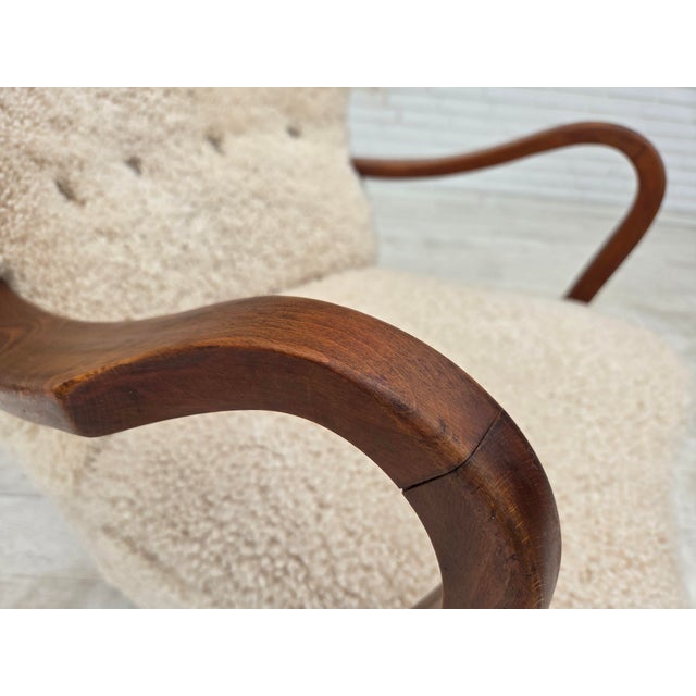 Slagelse Møbelværk Danish High-Backed Armchair in Sheepskin by Alfred Christensen for Slagelse Møbelværk, 1960s For Sale - Image 4 of 18