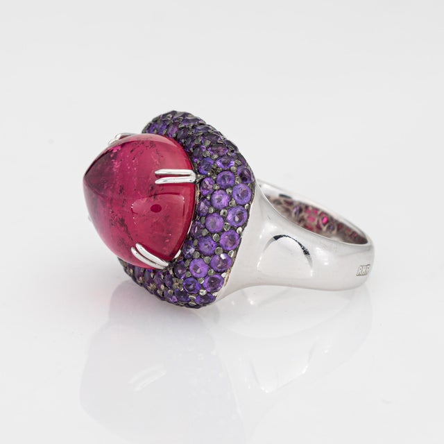 2000 - 2009 Rubellite Purple Sapphire Ring Estate 18k White Gold Sz 6.5 Cocktail Jewelry For Sale - Image 5 of 9