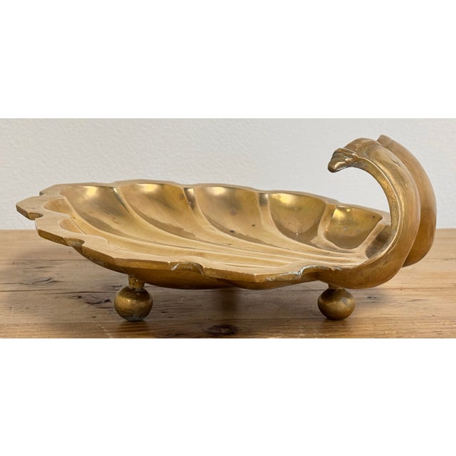 Brass Oversized Vintage Brass Shell Motif Dish on Ball Feet For Sale - Image 8 of 11