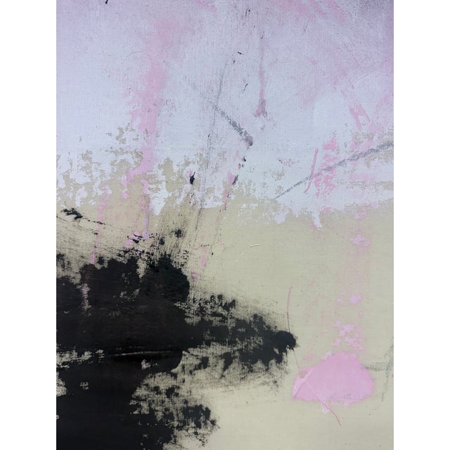 Contemporary Abstract Acrylics, Oil, Spray Paint on Vintage Linen "All the Rooms We Left Unfinished" by Manuela Karin Knaut For Sale - Image 10 of 11