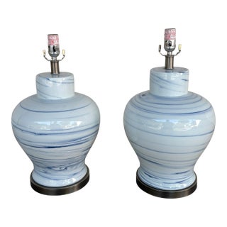 Currey & Co Prototype Porcelain Jar Lamps - Pair. For Sale