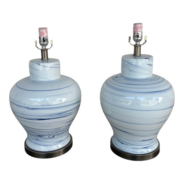 Currey & Co Prototype Porcelain Jar Lamps - Pair. For Sale