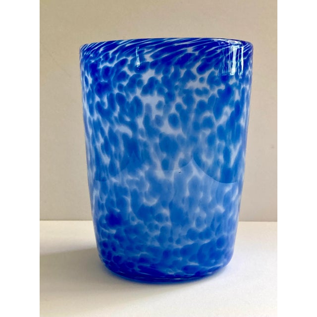 Handblown Mottled Cobalt Blue Vase/Tumbler 5 H x 3.75 W Opening Diameter tapering slightly to 3" Base Diameter Artisan...