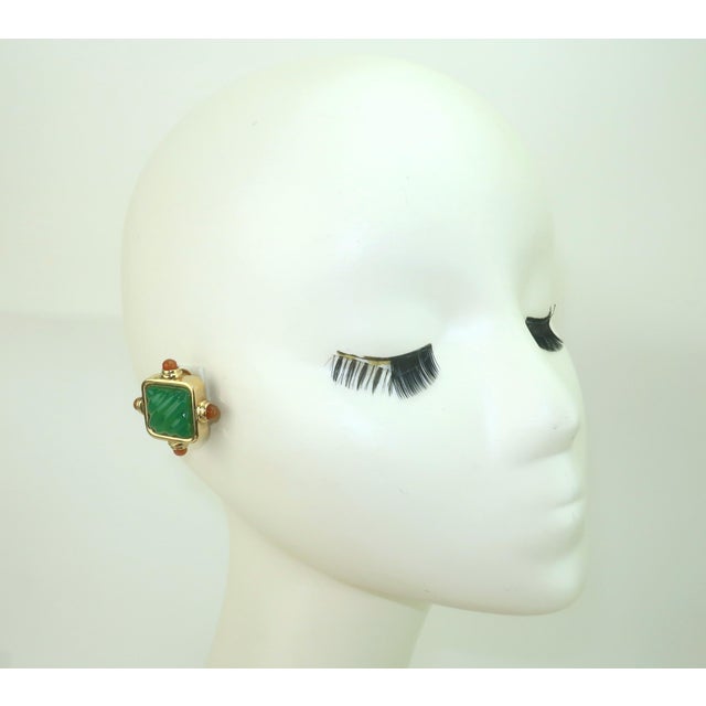 Francesca Romana Gold Plated Clip-on Earrings With Emerald Green Glass For Sale - Image 11 of 11