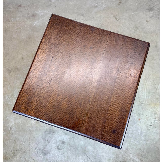 Brown Antique Arts & Crafts Oak and Gilt Metal Two-Tier Plant Stand For Sale - Image 8 of 10