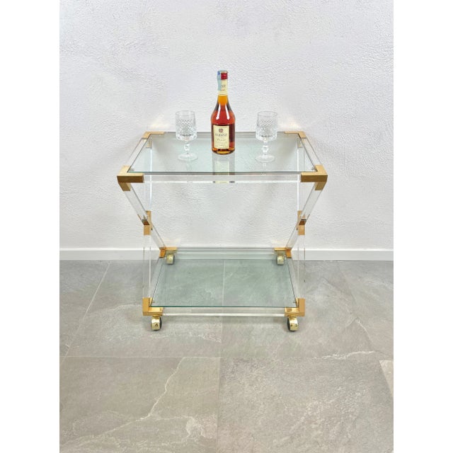 Acrylic Brass & Glass Serving Cart, Italy, 1970s For Sale - Image 8 of 13