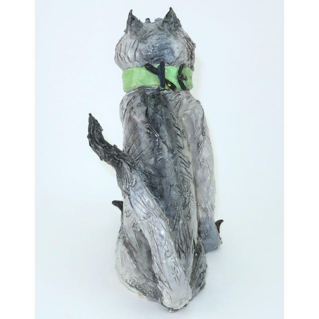 Ceramic Leslie Wallace Coon Ceramic Cat Folk Art Sculpture For Sale - Image 7 of 15