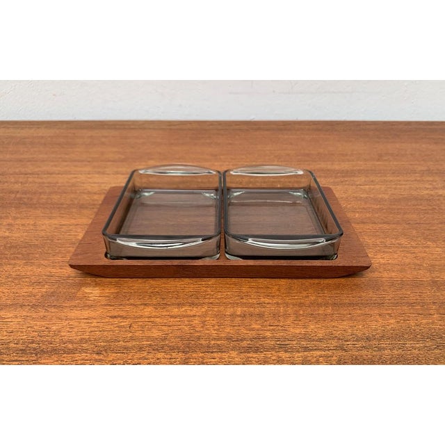 Mid-Century Danish Teak Tray from Artiform with Cabaret Glass Trays from Holmegaard, 1960s, Set of 3 For Sale - Image 6 of 14
