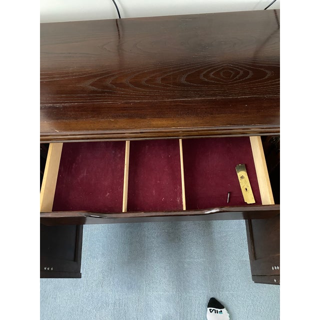 Brass 1990s Chinoiserie Wood Credenza With Brass Hardware and Burl Doors For Sale - Image 8 of 13