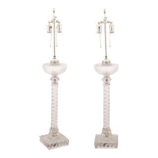 Late 19th Century Large Baccarat Style Oil Lamps With Silver Plate Accents, France - a Pair For Sale