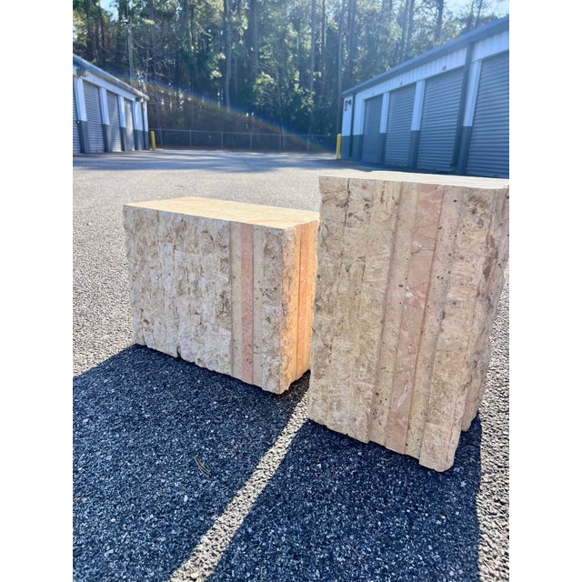 Tessellated Faux Marble Stone Side Tables - A Pair For Sale - Image 9 of 12