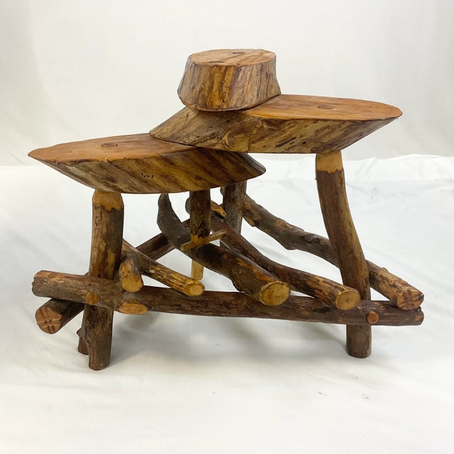 1970s Folk Arts & Crafts Rustic Live Edge 3-Tier Plant Stand or Side Table For Sale - Image 11 of 12