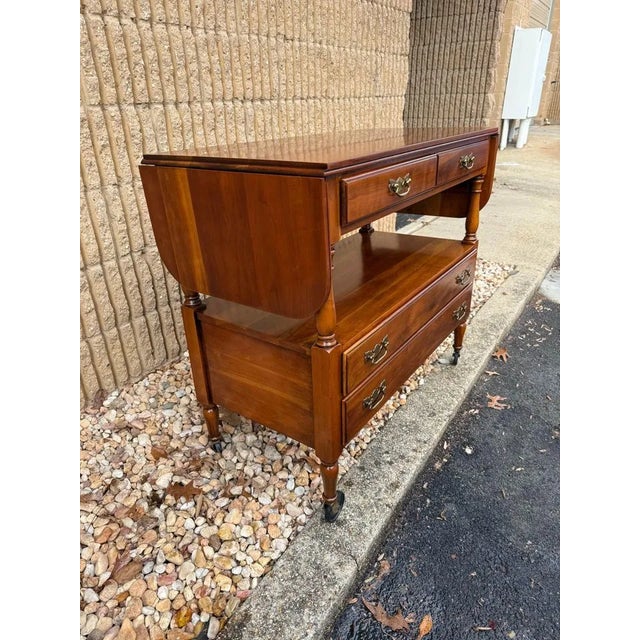 Mid 20th Century Vintage Statton Trutype Furniture Solid Cherry Drop-Leaf Console -Sofa Table. On Casters. For Sale In Washington DC - Image 6 of 9