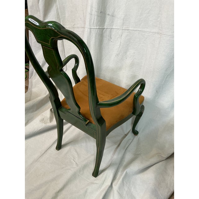 1980s Signed Norman Lundin Green Chinoiserie Armchair For Sale - Image 4 of 18