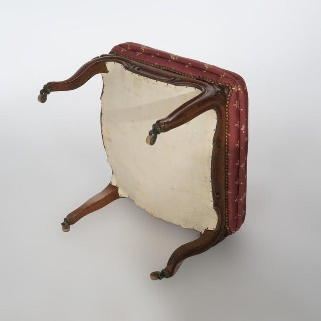 Wood Antique French Style Carved Walnut & Upholstered Foot Stool, C1920 For Sale - Image 7 of 10