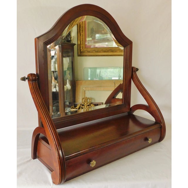 Vintage Ethan Allen Solid Mahogany Table Top Cheval Mirror W/ Velvet Lined Drawer For Sale - Image 12 of 13