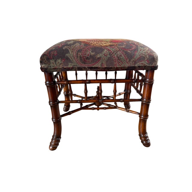 Vintage Faux Bamboo Stool in Ralph Lauren "Hunting Manor Paisley" Fabric For Sale - Image 4 of 17