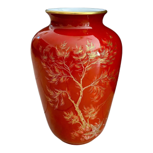 Large Chinoiserie Orange Red Porcelain Hutschenreuther Sleb Vase