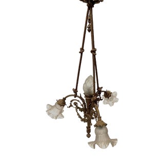 Louis XVI Style Chandelier in Bronze and Frosted Glass For Sale