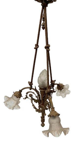 Louis XVI Style Chandelier in Bronze and Frosted Glass
