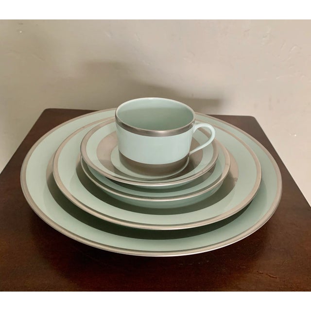 Metal William Celadon Platinum Decorated Contemporary Place Setting by Robert Haviland & C. Parlon Limoges - Set of 5 For Sale - Image 7 of 7