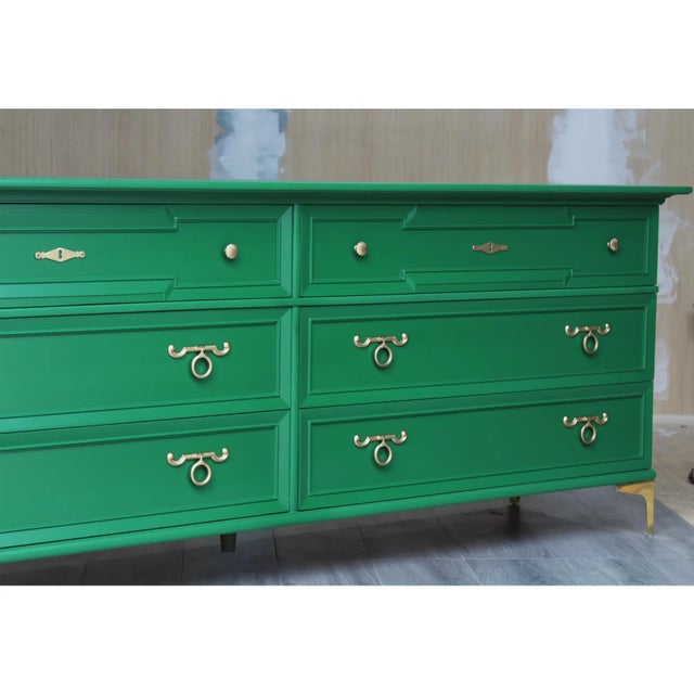 Mid-Century Modern 1970s Mid-Century Green Dresser of Six Drawers For Sale - Image 3 of 5