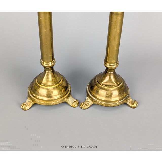 Antique French Brass Lion Feet Candlestick Holders - Set of 2 For Sale - Image 4 of 9