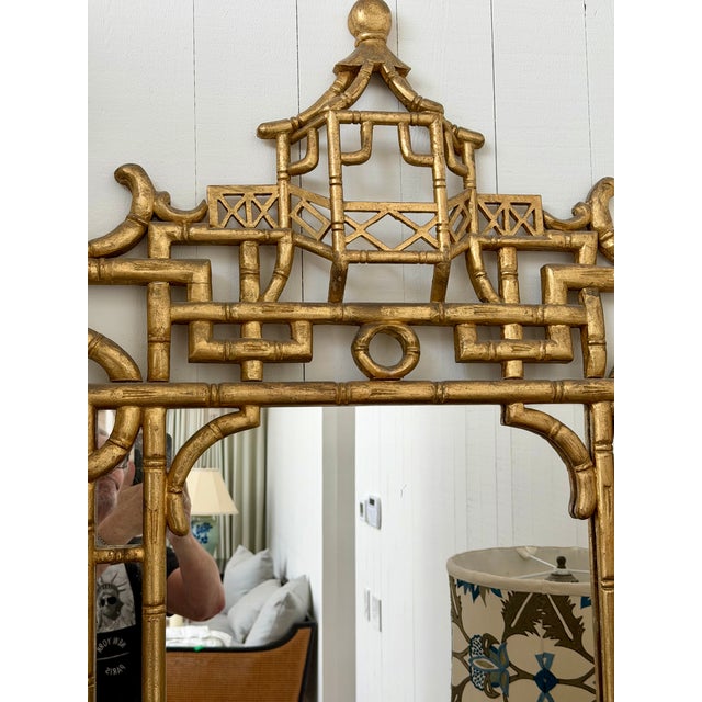 Chinoiserie Hollywood Regency Faux Bamboo Chinoiserie Pagoda Mirror For Sale - Image 3 of 8