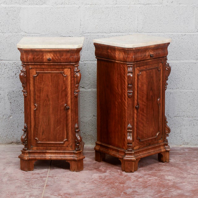 Antique Carved Bedside Tables, 1800s, Set of 2 For Sale - Image 6 of 13