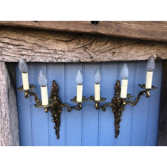 Vintage Rococo French Gilt Bronze Wall Sconces, 1950s, Set of 2 For Sale - Image 11 of 11