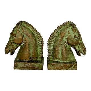1920s Horse Heads Green Copper Bookends – a Pair For Sale