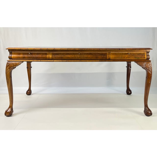 Mid 20th Century Mid 20th Century Large English Chippendale Style Burl Walnut Partners Desk With Ogee Molded Drawers For Sale - Image 5 of 18