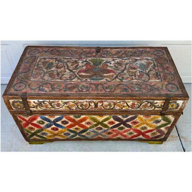 Museum-Quality 18th Century Peruvian Spanish Colonial Polychromed Leather Dowry Trunk/ Chest For Sale - Image 18 of 18