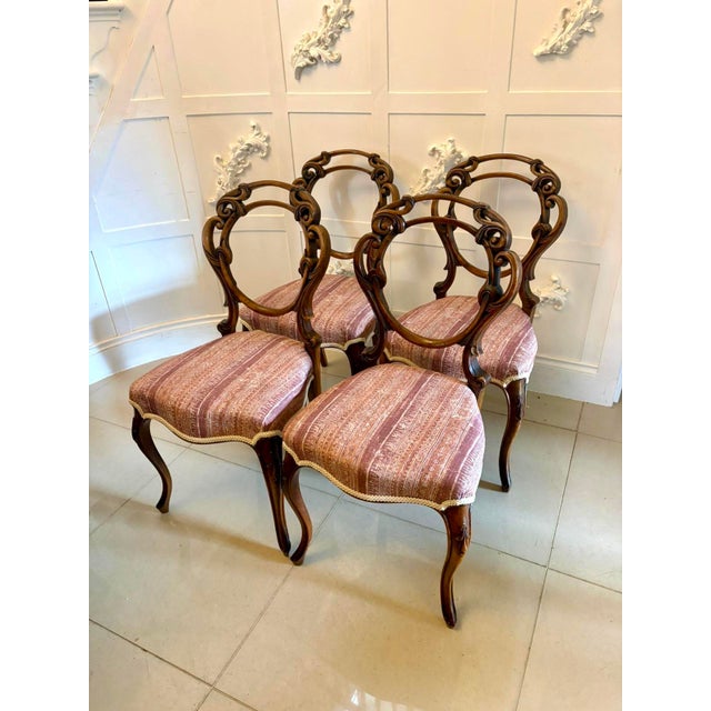 Wood Antique Victorian Carved Walnut Balloon Back Dining Chairs, 1860s, Set of 4 For Sale - Image 7 of 7