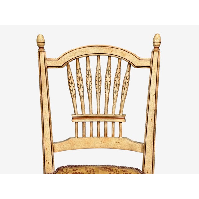 Regency, Four Dining Chairs, Painted Wood, Straw, Fabric, Usa, 1940s For Sale In New York - Image 6 of 15