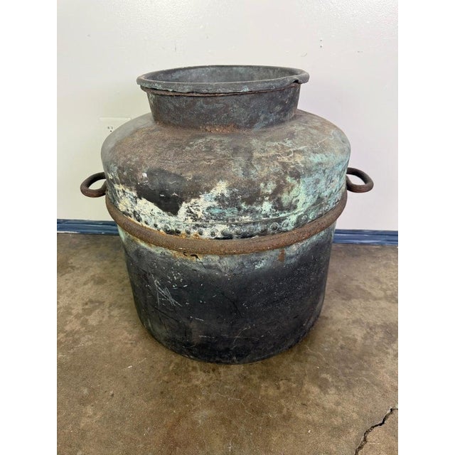 Antique Copper Storage Vessel With Verdigris Patina, 19th Century For Sale - Image 4 of 12