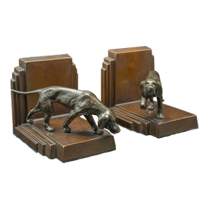 Pair of Vintage Pointer Bookends, French Bronze, Dog Figure, Book Rest, Art Deco