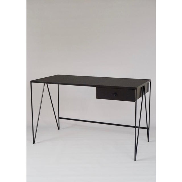 Black Large Black Desk with Natural Linoleum Drawer from &New For Sale - Image 8 of 8