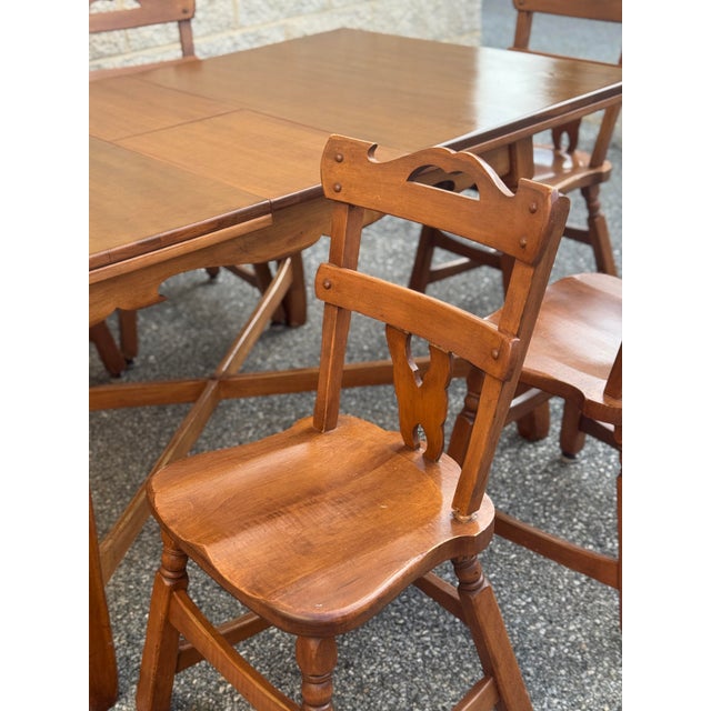 Wood Vintage Cushman Style Solid Wood Maple Drop-Leaf Dining Table & 6 Chairs Set For Sale - Image 7 of 12