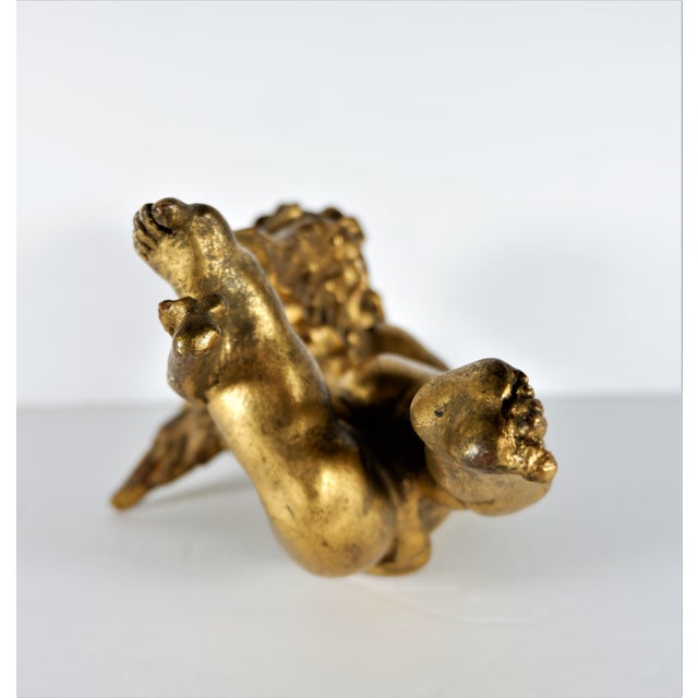 Figurative Antique Wood Carved Gold Gilt Flying Winged Putti For Sale - Image 3 of 8