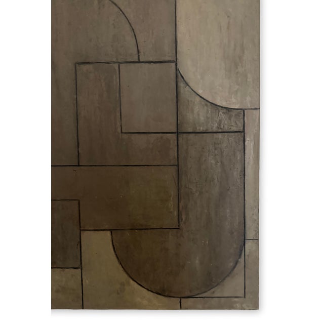 2020s Contemporary Geometric Abstract Oil and Cold Wax Painting Warm Neutral Tones Vertical by Stephen Cimini For Sale - Image 5 of 6