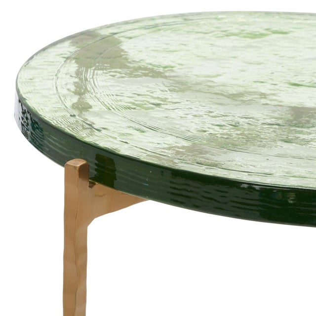 Spritely Home Tengah Round Glass Accent Table in Green / Brass For Sale - Image 4 of 8