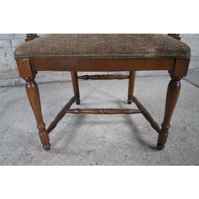 Mid 20th Century Vintage Oak Country French Farmhouse Ladder Back Upholstered Dining Arm Chairs - Set of 4 For Sale - Image 9 of 12