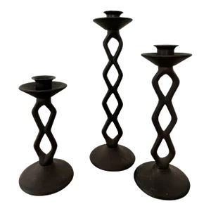Late 20th Century Brutalist Style Metal Candleholders, Set of Three